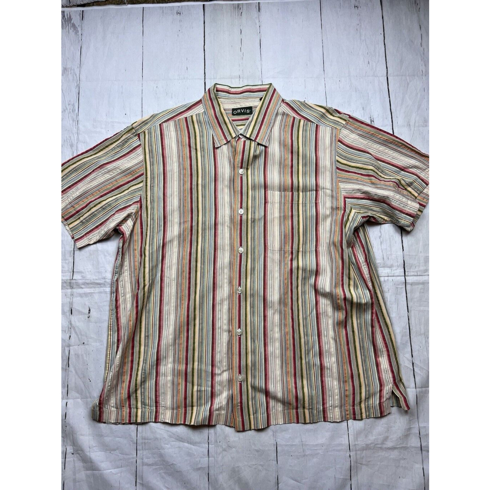 Orvis Men's Button Shirt X-Large Short Sleeve Striped Multicolored EUC